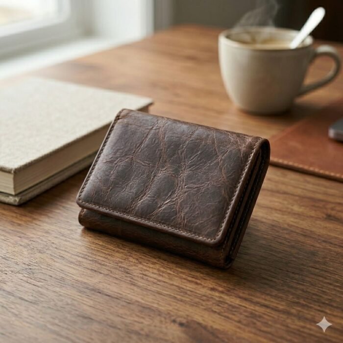 tri fold wallet main Premium Brown Distressed Genuine Leather Trifold Wallet | MAS Leather Garments - Image 1