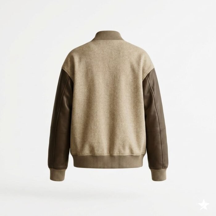 Premium Beige Cream Genuine Leather Women's Varsity Jacket | MAS Leather Garments - Image 3