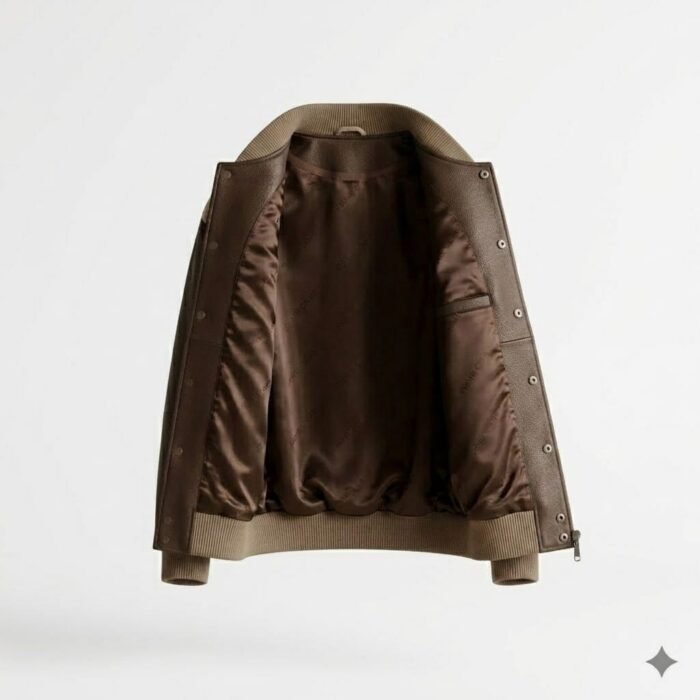Premium Beige Cream Genuine Leather Women's Varsity Jacket | MAS Leather Garments - Image 2