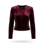 Iconic Luxury Burgundy Bomber Velvet Jacket for Women | MAS Leather Garments