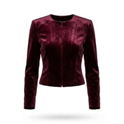 Iconic Luxury Burgundy Bomber Velvet Jacket for Women | MAS Leather Garments