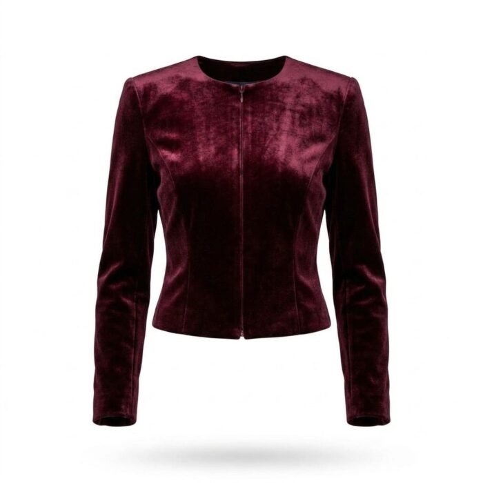 Iconic Luxury Burgundy Bomber Velvet Jacket for Women | MAS Leather Garments - Image 1