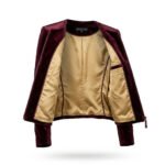 Iconic Luxury Burgundy Bomber Velvet Jacket for Women | MAS Leather Garments - Image 2