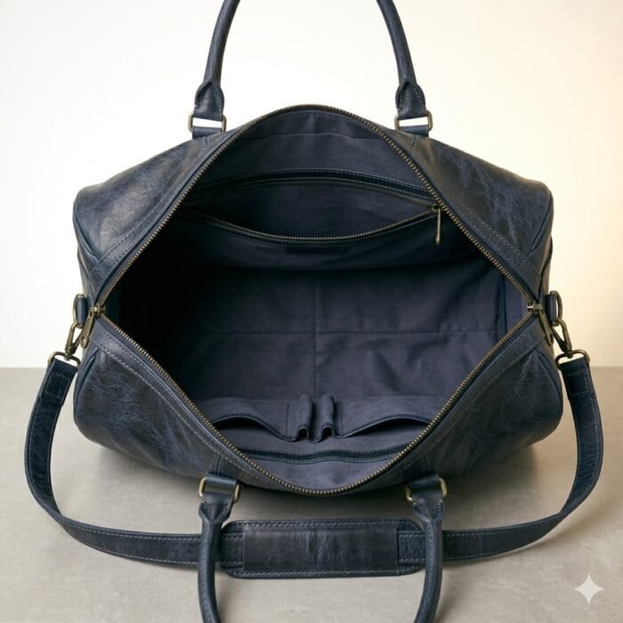 Premium Blue Genuine Leather Weekender Bag | MAS Leather Garments - Image 5