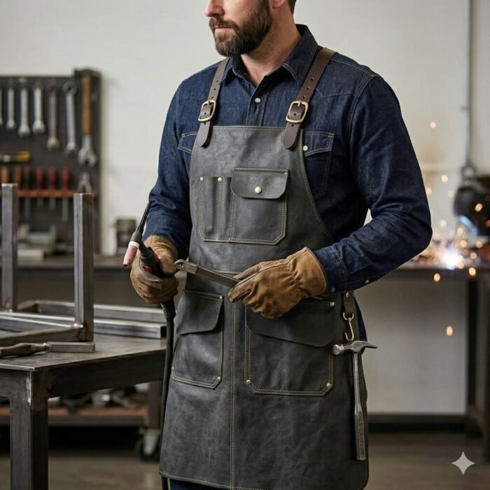 Luxury Handcrafted Genuine Leather Welding Apron Men's Workwear | MAS Leather Garments - Image 3