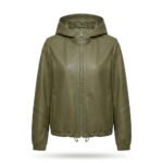 Handmade Olive Green Genuine Leather Hooded Windbreaker for Women | MAS Leather Garments