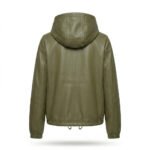 Handmade Olive Green Genuine Leather Hooded Windbreaker for Women | MAS Leather Garments - Image 3