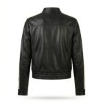 Sleek Athletic Black Leather Track Jacket for Women with White Stripe | MAS Leather Garments - Image 3