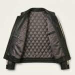 Sleek Athletic Black Leather Track Jacket for Women with White Stripe | MAS Leather Garments - Image 2