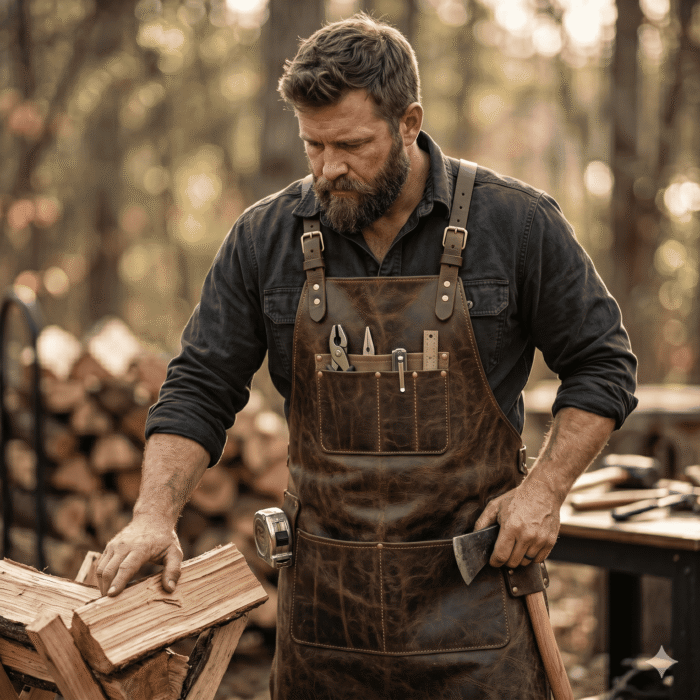 Luxury Brown Genuine Leather Woodworker Apron Men's Workwear | MAS Leather Garments - Image 3
