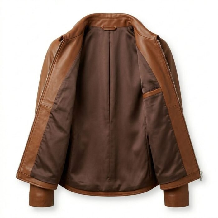 Timeless Cognac Brown Genuine Leather Zip Up Jacket for Women | MAS Leather Garments - Image 2
