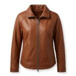 Timeless Cognac Brown Genuine Leather Zip Up Jacket for Women | MAS Leather Garments
