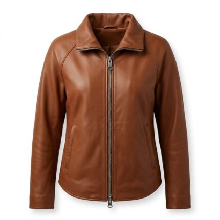 Timeless Cognac Brown Genuine Leather Zip Up Jacket for Women | MAS Leather Garments