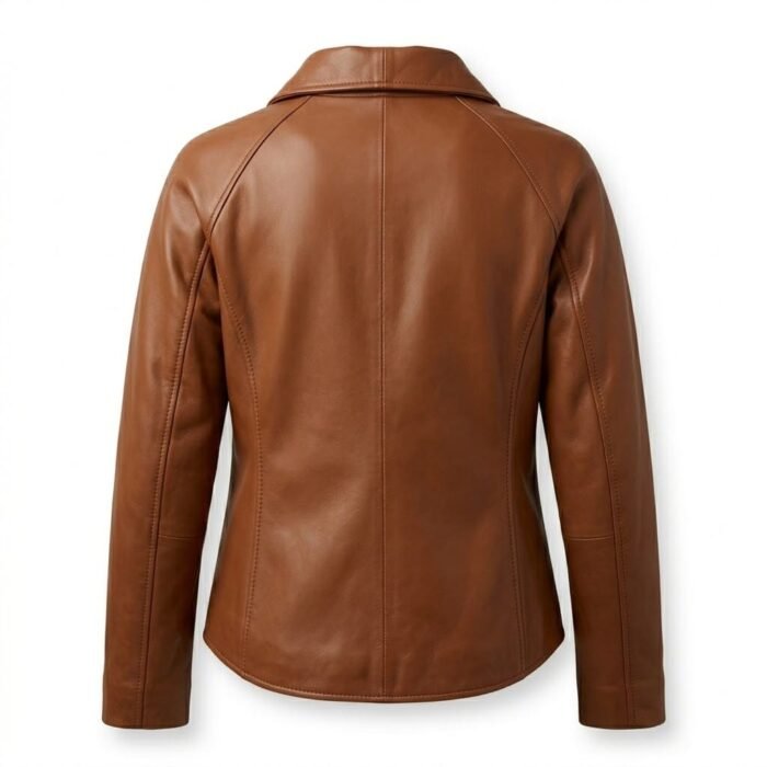 Timeless Cognac Brown Genuine Leather Zip Up Jacket for Women | MAS Leather Garments - Image 3
