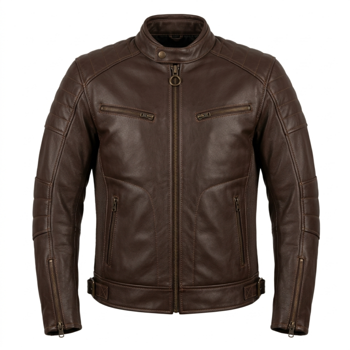 • Luxury Men's Brown Distressed Leather Moto Jacket with Quilted Lining | Blackstone Jacket men biker jacket