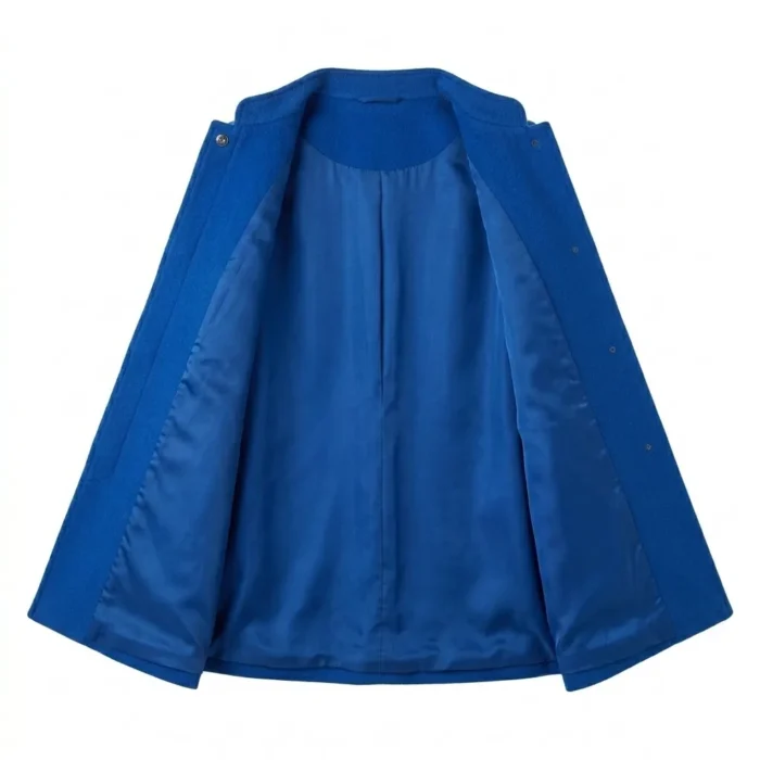 Bespoke Women's Blue Wool Cape Coat MAS Leather Garments Inner View