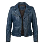 Crafted Women's Blue Distressed Leather Jacket MAS Leather Garments