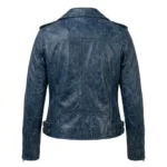 Crafted Women's Blue Distressed Leather Jacket MAS Leather Garments Back View