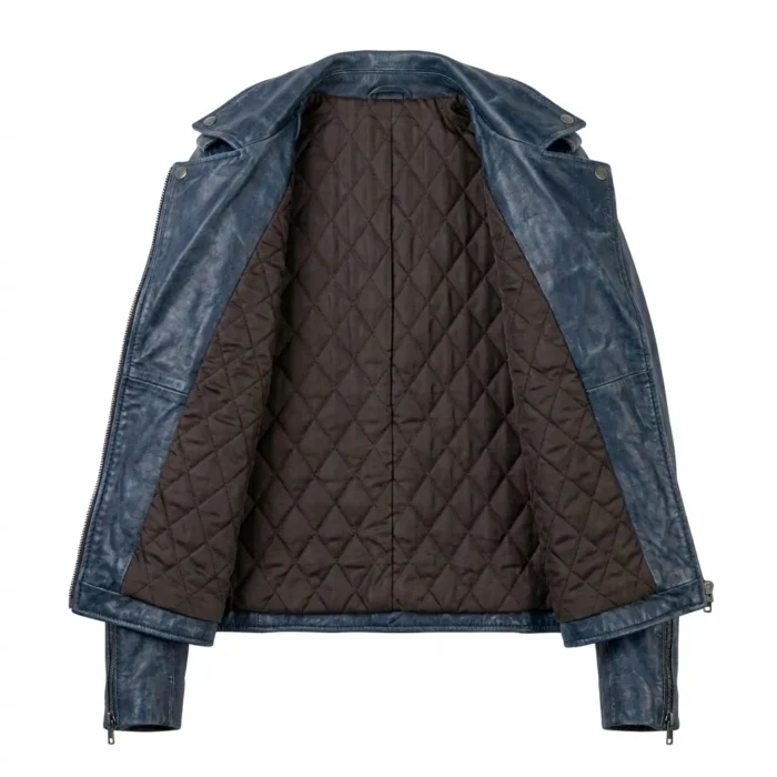 Crafted Women's Blue Distressed Leather Jacket MAS Leather Garments Inner View