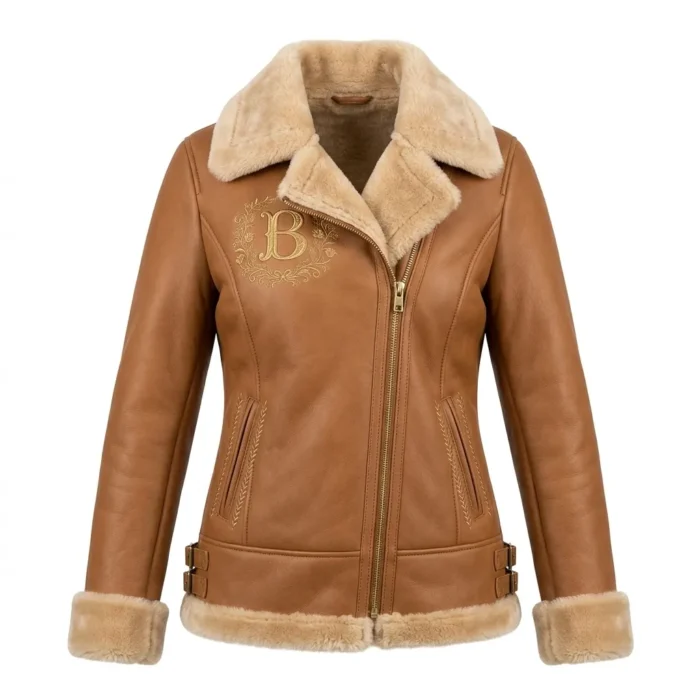 Crafted Women's Brown Embroidery Leather Jacket MAS Leather Garments