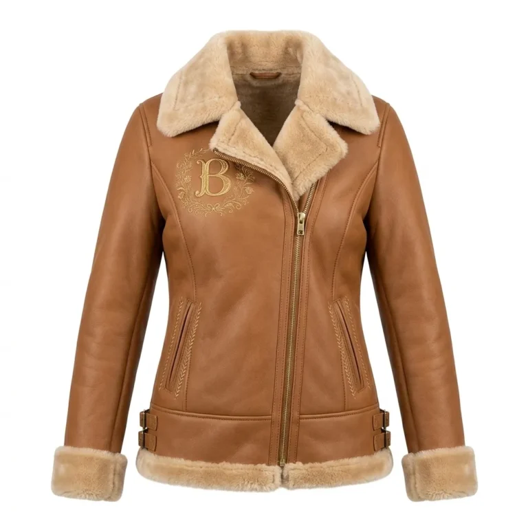 Crafted Women's Brown Embroidery Leather Jacket MAS Leather Garments
