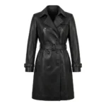 Executive Women's Black Trench Leather Coat MAS Leather Garments
