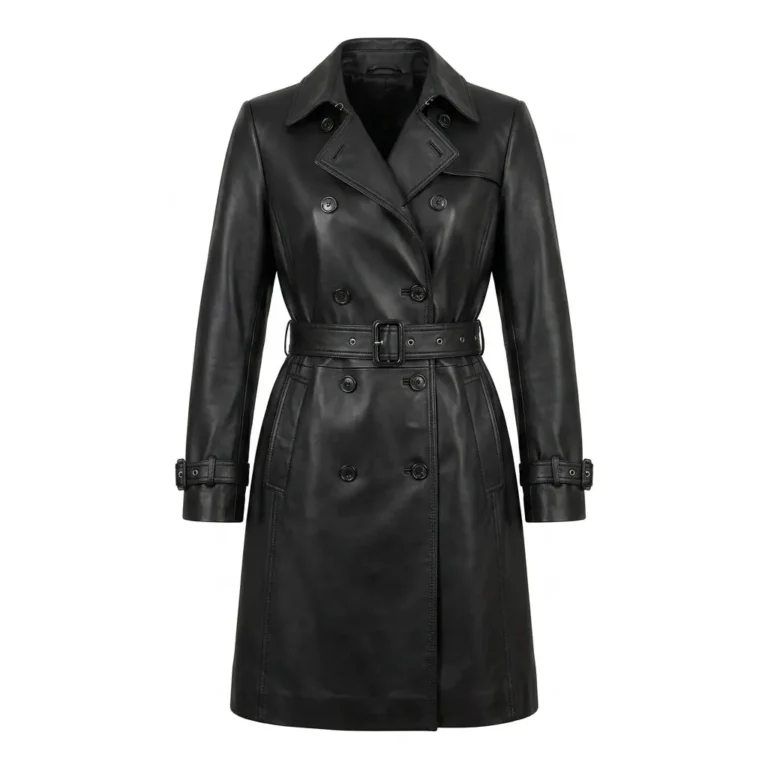 Executive Women's Black Trench Leather Coat MAS Leather Garments