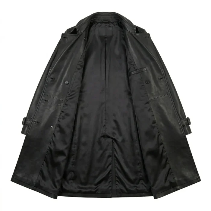 Executive Women's Black Trench Leather Coat MAS Leather Garments Inner View