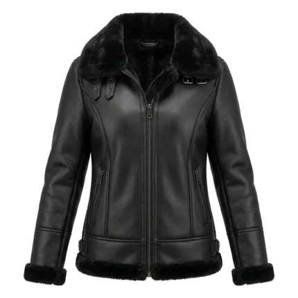 Finest Women's Black Faux Fur Leather Jacket MAS Leather Garments