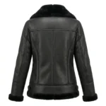 Finest Women's Black Faux Fur Leather Jacket MAS Leather Garments Back View