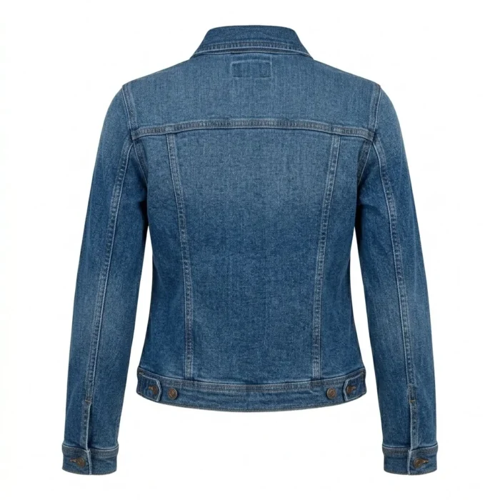 Handcrafted Women's Classic Blue Denim Jacket MAS Leather Garments Back View