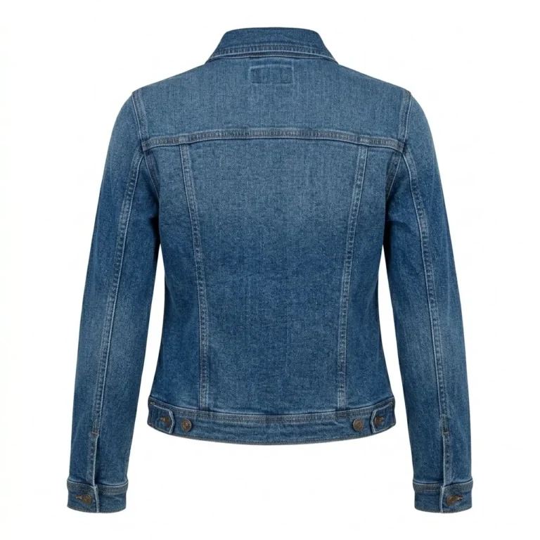 Handcrafted Women's Classic Blue Denim Jacket MAS Leather Garments Back View