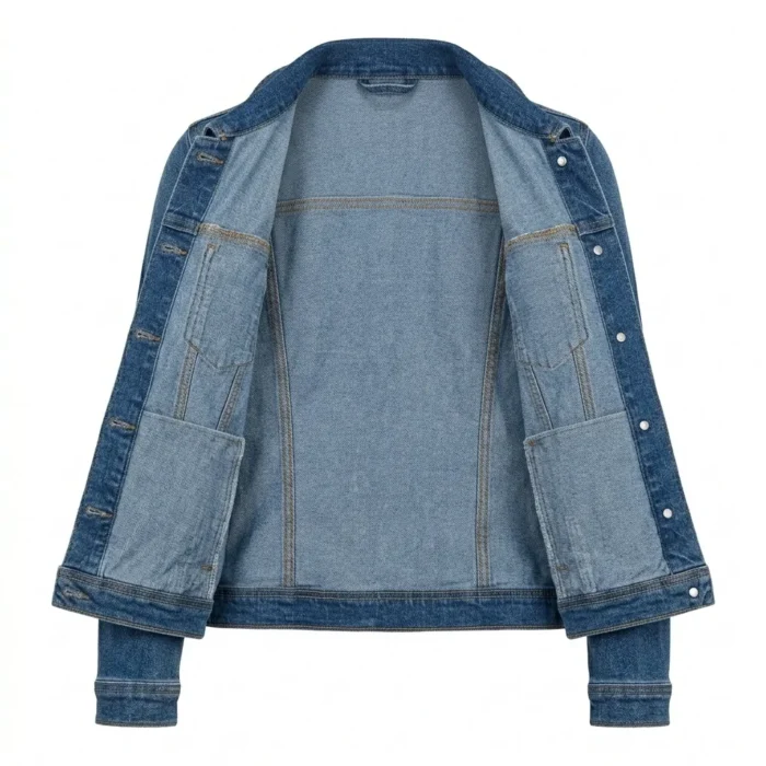 Handcrafted Women's Classic Blue Denim Jacket MAS Leather Garments Inner View