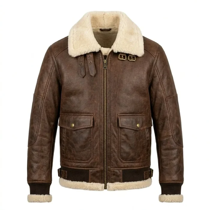 High-End Men's Brown Leather Aviator Jacket MAS Leather Garments