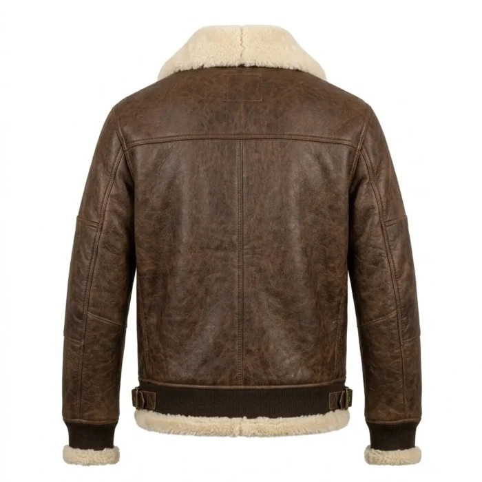 High-End Men's Brown Leather Aviator Jacket MAS Leather Garments Back View