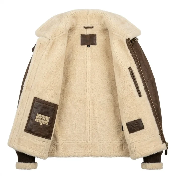 High-End Men's Brown Leather Aviator Jacket MAS Leather Garments Inner View