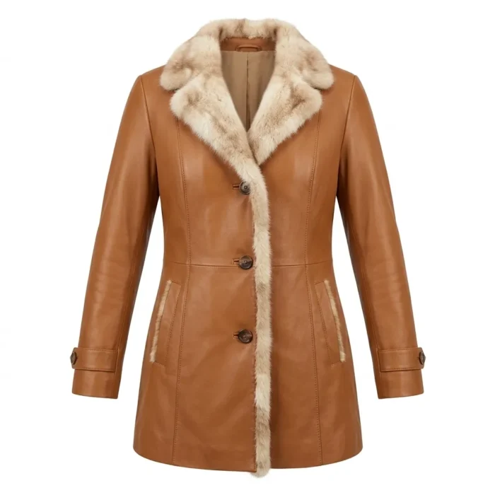 Masterpiece Women's Tan Leather Fur Coat MAS Leather Garments Masterpiece Women's Tan Leather Fur Coat MAS Leather Garments