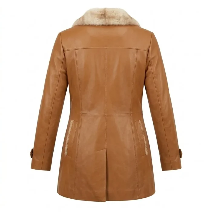 Masterpiece Women's Tan Leather Fur Coat MAS Leather Garments Back View