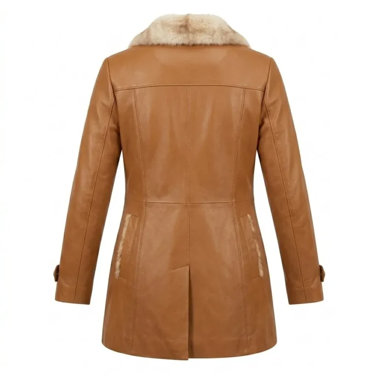 Masterpiece Women's Tan Leather Fur Coat MAS Leather Garments Back View