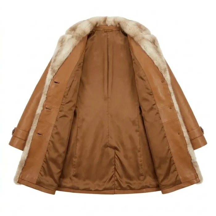 Masterpiece Women's Tan Leather Fur Coat MAS Leather Garments Inner View