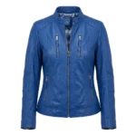 Opulent Women's Blue Leather Lined Jacket MAS Leather Garments