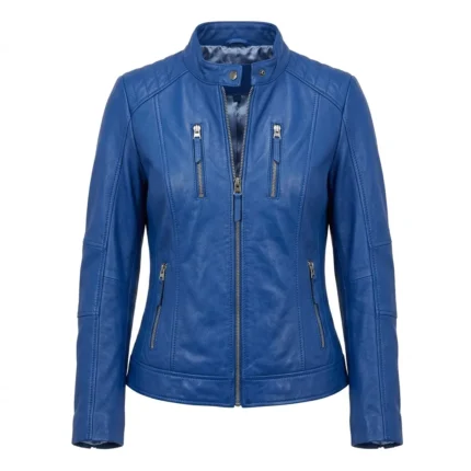 Opulent Women's Blue Leather Lined Jacket MAS Leather Garments