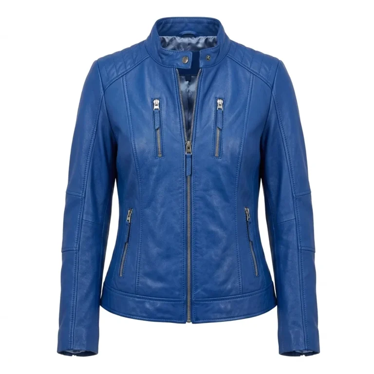 Opulent Women's Blue Leather Lined Jacket MAS Leather Garments
