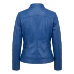 Opulent Women's Blue Leather Lined Jacket MAS Leather Garments Back View
