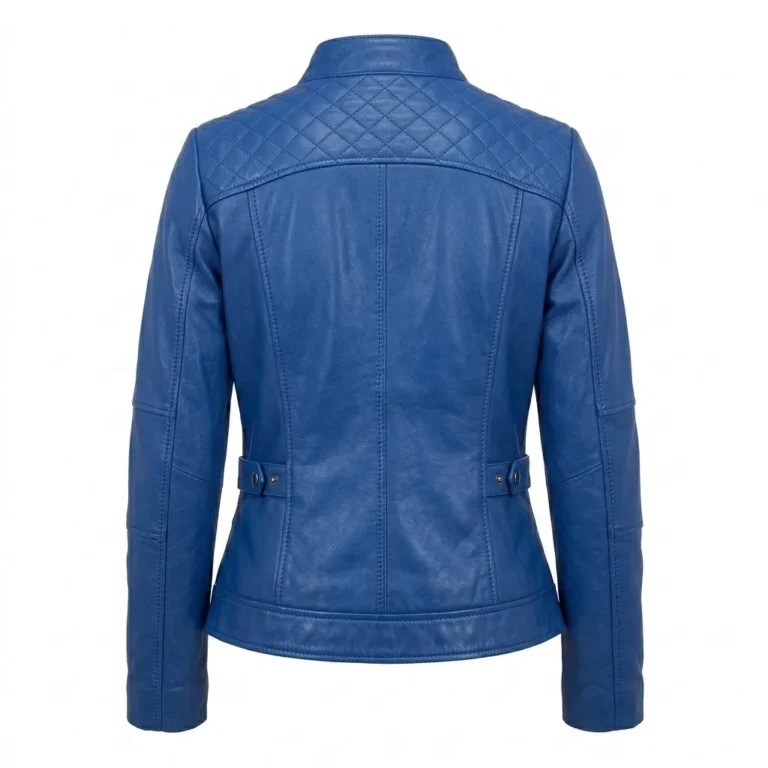 Opulent Women's Blue Leather Lined Jacket MAS Leather Garments Back View