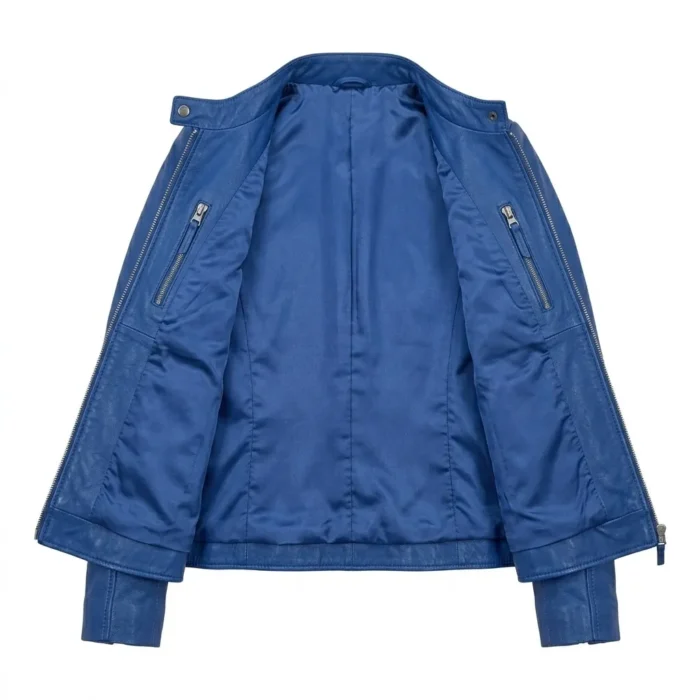 Opulent Women's Blue Leather Lined Jacket MAS Leather Garments Inner View