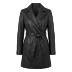 Refined Women's Black Leather Wrap Coat MAS Leather Garments