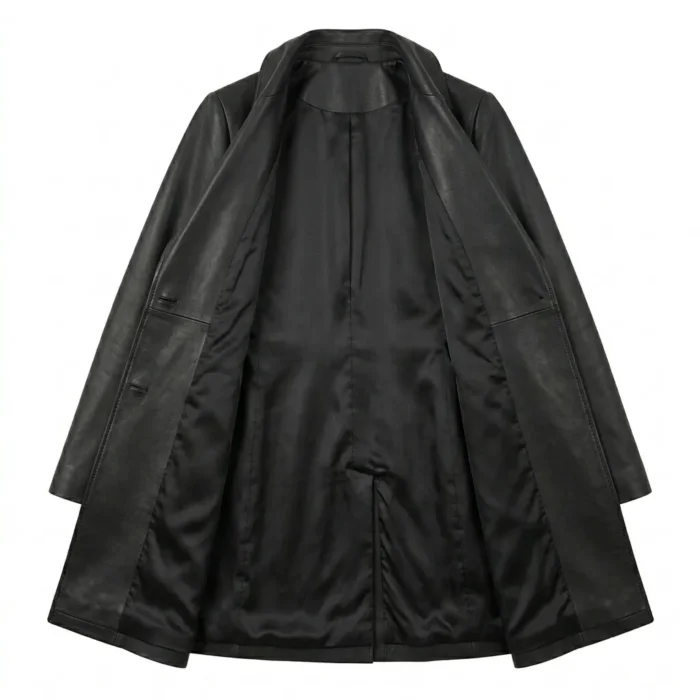 Refined Women's Black Leather Wrap Coat MAS Leather Garments Inner View