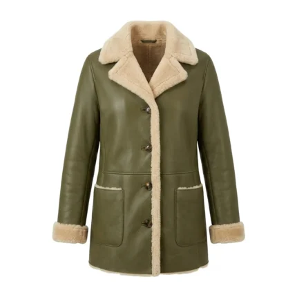 Statement Piece Women's Olive Green Leather Shearling Coats MAS Leather Garments