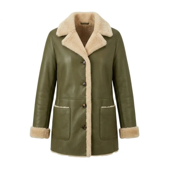 Statement Piece Women's Olive Green Leather Shearling Coats MAS Leather Garments